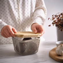 IKEA 365+ سلة تخزين طعام, معدن/رمادي فاتح-بني, 14x14x10 سم