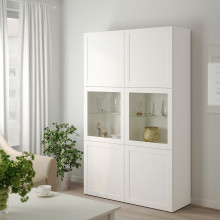 BESTÅ تشكيلة تخزين مع أبواب زجاجية, أبيض Hanviken/Sindvik أبيض زجاج شفاف, 120x42x193 سم