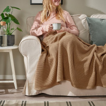 HUMLEMOTT غطاء, أصفر-بيج, 130x170 سم