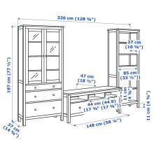 HEMNES مجموعة تخزين تلفزيون, أبيض/بني فاتح زجاج شفاف, 326x197 سم