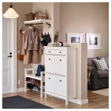 *قطعة اخيرة معروضة في صالات العرض* HEMNES خزانة أحذية بمقصورتين, أبيض, 89x30x127 سم
