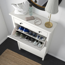 *قطعة اخيرة معروضة في صالات العرض* HEMNES خزانة أحذية بمقصورتين, أبيض, 89x30x127 سم