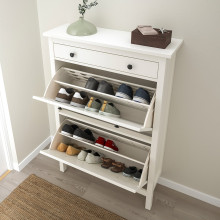 *قطعة اخيرة معروضة في صالات العرض* HEMNES خزانة أحذية بمقصورتين, أبيض, 89x30x127 سم