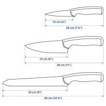 ÄNDLIG طقم سكاكين 3 قطع., رمادي فاتح/أبيض