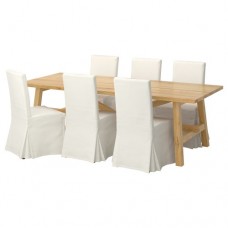 طاولة و6 كراسي خشب بلوط بني داكن كراسي لون أبيض