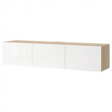 طاولة تلفزيون خشب البلوط  بأبواب لون أبيض 180x42x38 سم