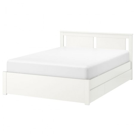 سرير مع 4 صناديق تخزين لون أبيض 160x200 سم