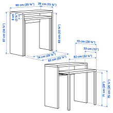 LÄNGDHOPP مكتب قابل للسحب, أبيض, 90x39/71 سم