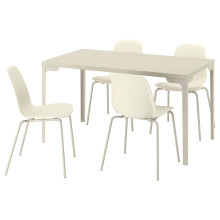 SKÅLSTA طاولة و 4 كراسي, رمادي فاتح-بيج ضوء مباشر بيج-رمادي/بلاستيك بيج أنبوب معدني/بيج-رمادي فاتح, 140x80 سم