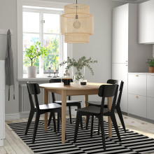 SKANSNÄS / LISABO Table and 4 chairs, light beech veneer/black, 115/170 cm