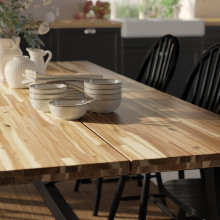 SKOGSTA / SKOGSTA Table+4 chairs+bench, acacia/black/black acacia/black, 235x100 cm