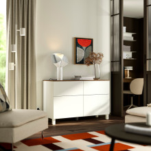 BESTÅ تشكيلة تخزين مع أبواب/ أدراج, أبيض/Lappviken/Stubbarp أبيض, 120x42x75 سم