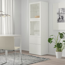 BESTÅ تشكيلة تخزين مع أبواب زجاجية, أبيض/Lappviken أبيض زجاج شفاف, 60x42x193 سم