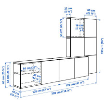 BESTÅ Storage combination with doors, white Lappviken/Hedeviken oak, 300x42x193 cm