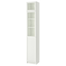 BILLY Bookcase w hght ext ut/pnl/glss drs, white/glass, 40x41x237 cm