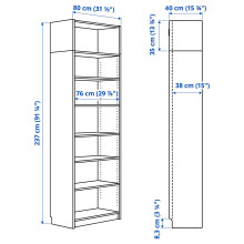 BILLY Bookcase with height extension unit, white, 80x39x237 cm