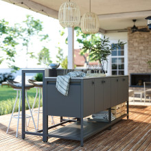 BÅTSKÄR Outdoor kitchen island w bar table, dark grey, 240x100 cm