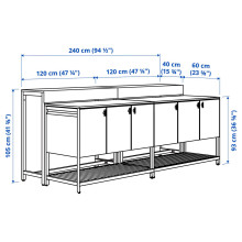 BÅTSKÄR Outdoor kitchen island w bar table, dark grey, 240x100 cm