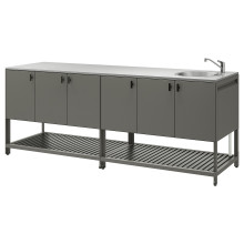 BÅTSKÄR Outdoor kitchen with sink unit, dark grey, 240x60 cm