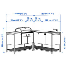 BÅTSKÄR Outdoor ktchn w chrcl bbq+sink unit, dark grey, 180x180 cm