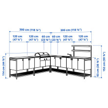 BÅTSKÄR Outdoor ktchn w chrcl bbq+sink unit, dark grey, 300x300 cm
