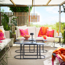 GRYTSHOLM مجموعة طاولات، طقم من 2, خارجي/أسود-أزرق