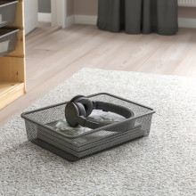 TROFAST Desk with mesh storage boxes, light white stained pine dark grey, 124x44x52 cm