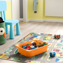 TROFAST Desk with storage boxes, light white stained pine/light orange lilac, 124x44x52 cm