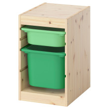 TROFAST تشكيلة تخزين, صنوبر مصبوغ أبيض فاتح أخضر فاتح/أخضر ساطع, 32x44x52 سم