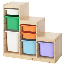 TROFAST تشكيلة تخزين, صنوبر مصبوغ أبيض فاتح/عدة ألوان, 99x44x91 سم