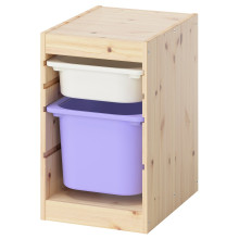 TROFAST تشكيلة تخزين, صنوبر مصبوغ أبيض فاتح أبيض/بنفسجي, 32x44x52 سم