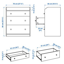 HAUGA خزانة بـ 3 أدراج, أبيض, 70x46x84 سم