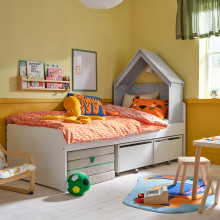 SLÄKT هيكل سرير, شامل ملحقات السرير/رمادي, 90x200 سم