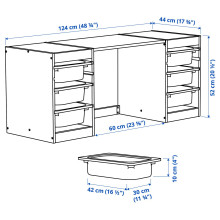 TROFAST Desk with storage boxes, light white stained pine/light orange white, 124x44x52 cm