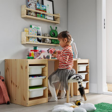 TROFAST Desk with storage boxes, light white stained pine/white lilac, 124x44x52 cm