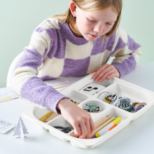 TROFAST Desk with storage boxes/trays, light white stained pine/white red, 124x44x52 cm