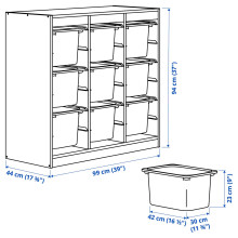 TROFAST تشكيلة تخزين, مقسم غرفة/أبيض أبيض, 99x44x94 سم