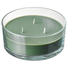LOTSFÅGEL Scented candle in glass, 3 wicks, Fig leaf green, 25 hr