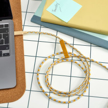 RUNDHULT كابل شحن USB-C إلى USB-C, بيج/أزرق, 1.5 م/100 واط