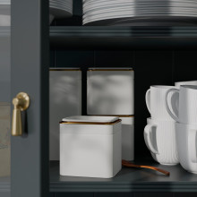 BLOMNING علبة مع غطاء, أبيض-عاجي للقهوة/الشاي, 10x10x10 سم