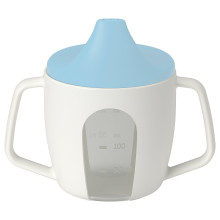 BÖRJA كوب طفل مع غطاء, أبيض/أزرق
