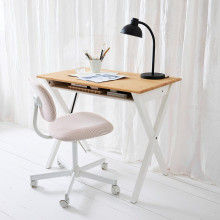 BOLLPOJKE / BLECKBERGET مكتب وكرسي, أبيض/برتقالي-بني