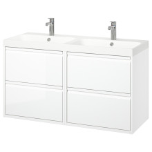 ÄNGSJÖN / BACKSJÖN Wash-stand/wash-basin/taps, high-gloss white, 120x49x69 cm
