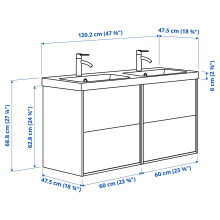 ÄNGSJÖN / BACKSJÖN Wash-stand/wash-basin/taps, high-gloss white, 120x49x69 cm