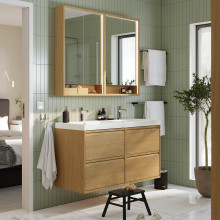 ÄNGSJÖN / BACKSJÖN Wash-stand/wash-basin/taps, oak effect, 120x49x69 cm