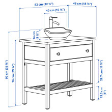 HEMNES / VÄSTERSJÖN خزانة حوض مفتوحة بدرج/حوض/خلاط, أبيض, 82x48x90 سم