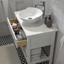 HEMNES / VÄSTERSJÖN خزانة حوض مفتوحة بدرج/حوض/خلاط, أبيض, 82x48x90 سم