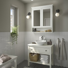 HEMNES / VÄSTERSJÖN خزانة حوض مفتوحة بدرج/حوض/خلاط, أبيض, 82x48x90 سم