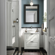 TÄNNFORSEN / VÄSTERSJÖN خزانة حوض بأدراج/حوض/خلاط, أبيض/أبيض شكل المرمر, 62x49x79 سم