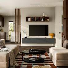 BESTÅ TV bench with doors, dark grey/Lappviken dark grey, 240x42x38 cm